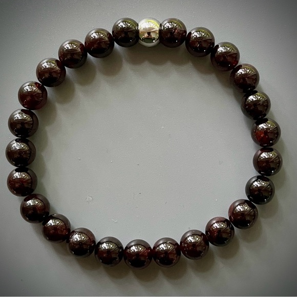 Deep Red Garnet January Birthstone Handcrafted Bead Bracelet - Picture 5 of 6